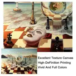 Chess Mask On Sea Surrealism Painting Inspired by Dalí Printed on Canvas - Image 4