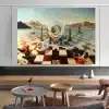 Chess Mask On Sea Surrealism Painting Inspired by Dali Printed on Canvas