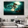 Clock Violin Butterfly Hat Surrealism Painting Printed on Canvas
