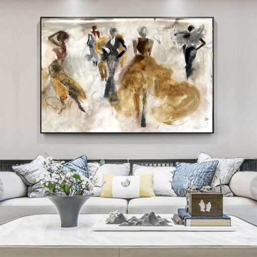 Abstract Oil Painting with Dancing People Printed on Canvas