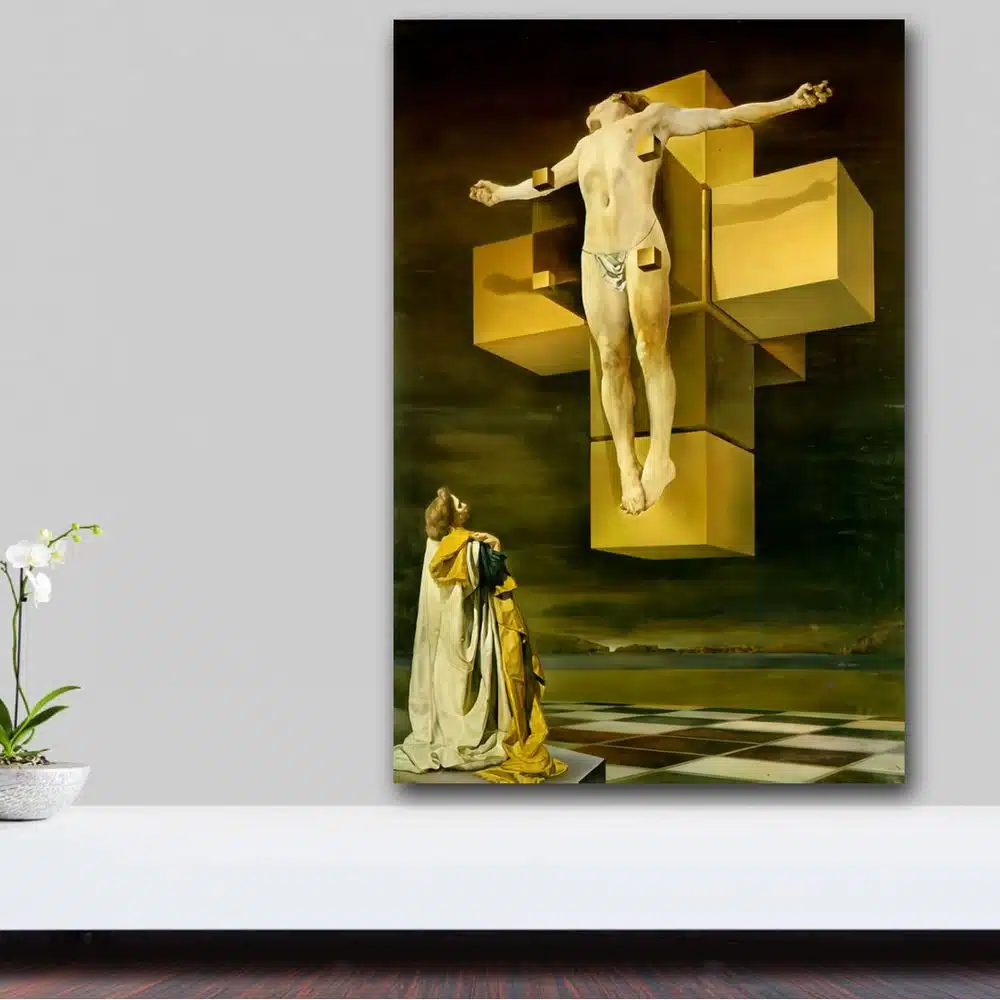 Crucifixion Corpus Hypercubus Painting by Salvador Dalí Printed on Canvas