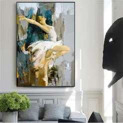 Elegant Dancing Ballerina Abstract Oil Painting Printed on Canvas