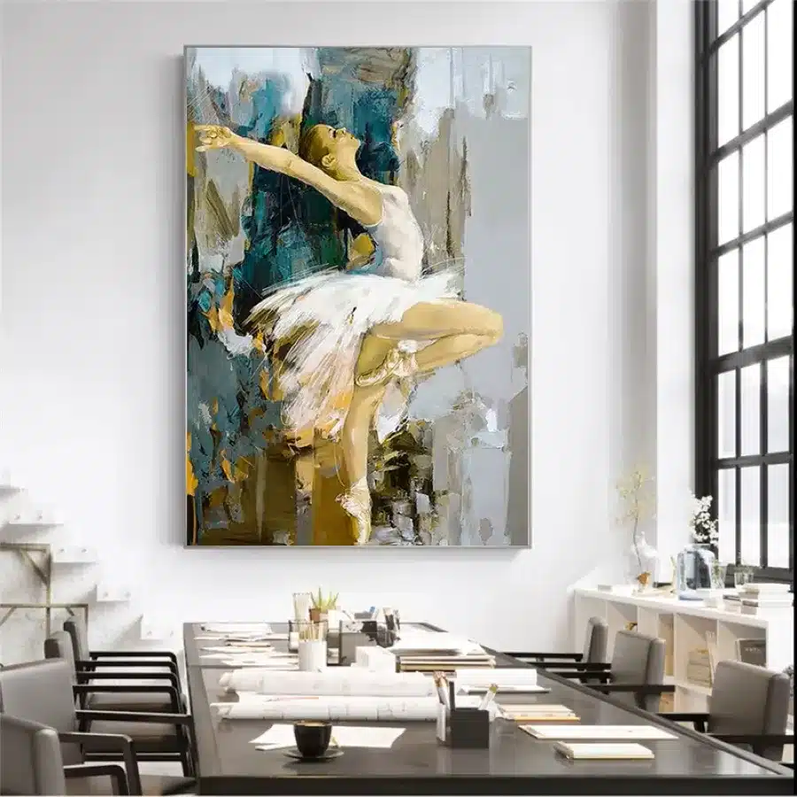 Elegant Dancing Ballerina Abstract Oil Painting