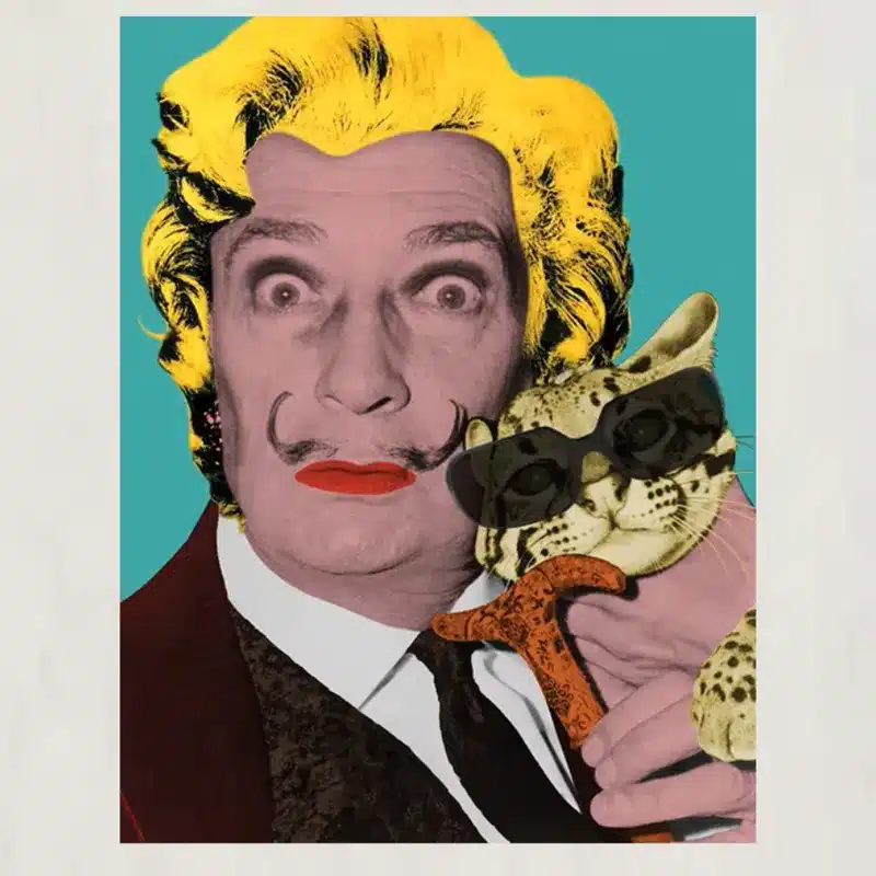 Salvador Dalí and Cat with Glasses Painting Printed on Canvas