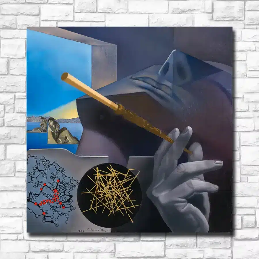 Smoker Pierrot and Columbine Blue Sky Painting Printed on Canvas