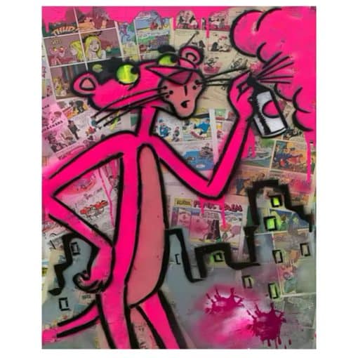 Pink Panther Graffiti Paintings by Julien Durix Printed on Canvas - Image 4