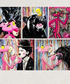 Pink Panther Graffiti Paintings by Julien Durix Printed on Canvas