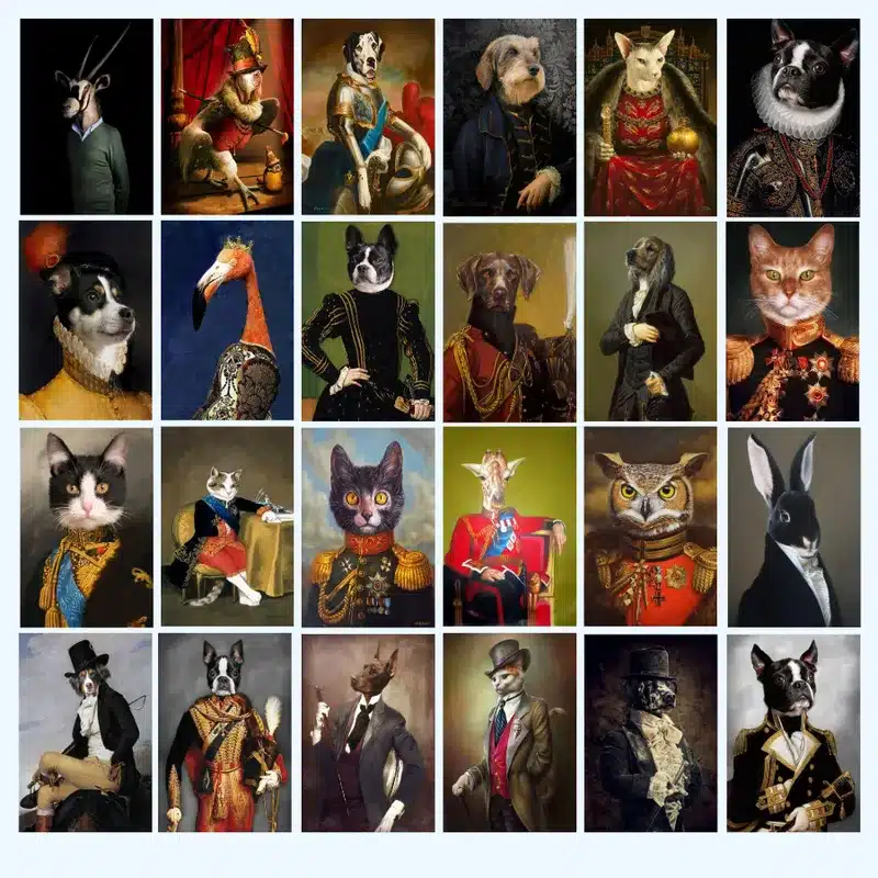 Portrait of Animal in Human Clothes Paintings Printed on Canvas