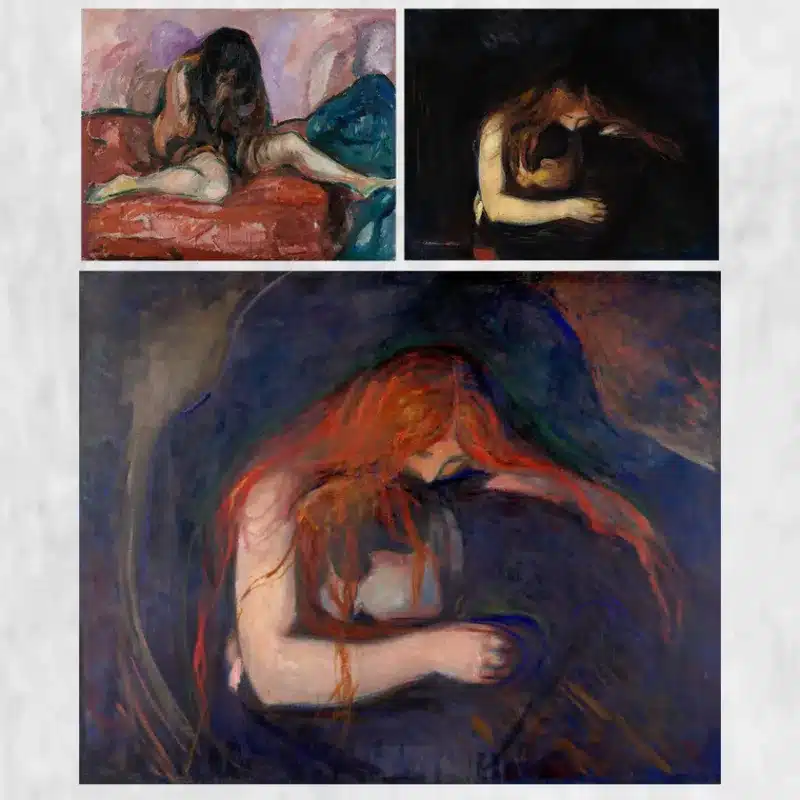 Vampire, Love and Pain & Nude by Edvard Munch Printed on Canvas
