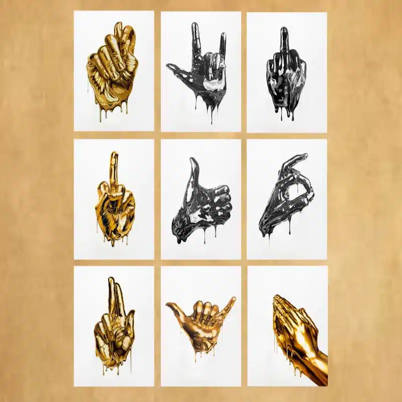 Abstract Metal Gold Fingers Wall Art Printed on Canvas