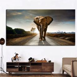 African Elephant Landscape Oil Painting