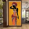 Beautiful African Woman Black and Gold Color Printed on Canvas