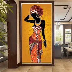 Beautiful African Woman Black and Gold Color Printed on Canvas