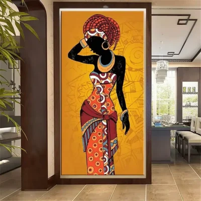Beautiful African Woman Black and Gold Color Printed on Canvas