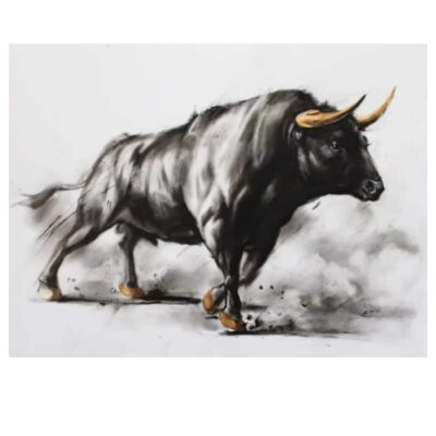 Elegant Black Bull Painting Printed on Canvas - Image 2