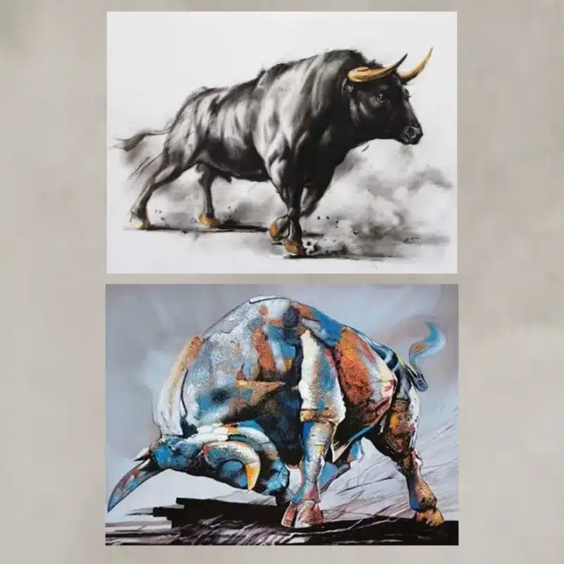 Elegant Black Bull Painting Printed on Canvas