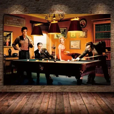 Elvis Presley Humphrey Bogart Marilyn Monroe & James Dean Playing Billiard
