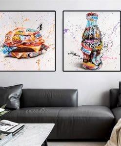 Hamburger and Coke Graffiti Art Paintings Printed on Canvas