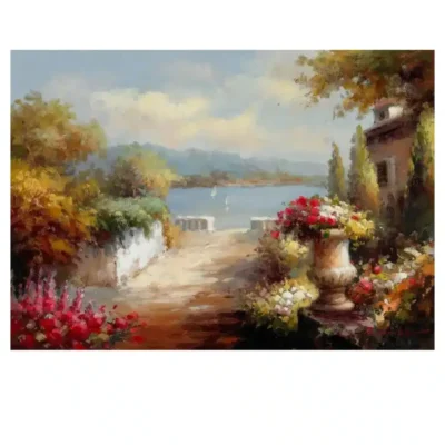 Mediterranean Sea Landscape Oil Painting Printed on Canvas - Image 3