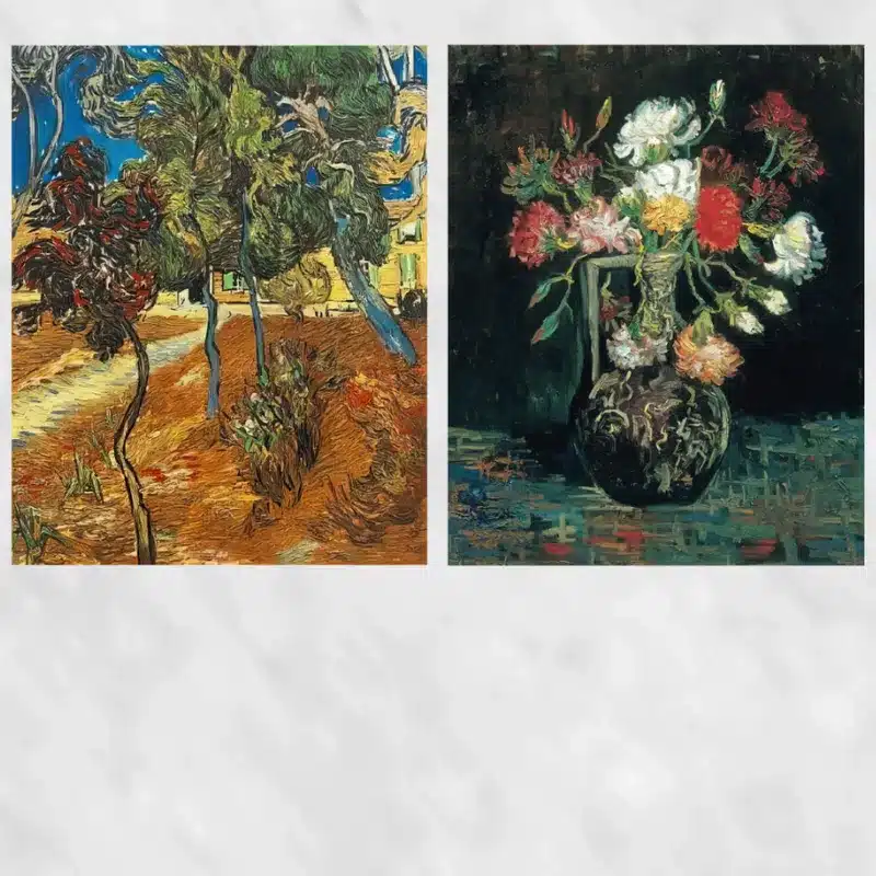Trees and Vase with Carnations by Vincent van Gogh Printed on Canvas