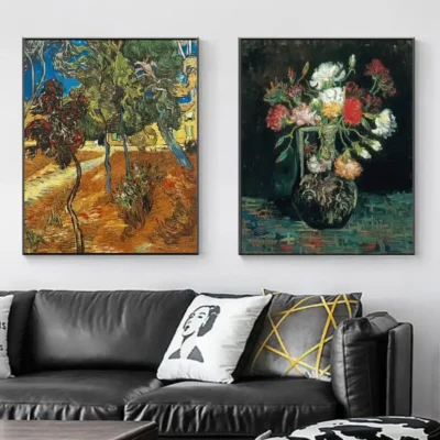 Trees and Vase with Carnations by Vincent van Gogh Printed on Canvas