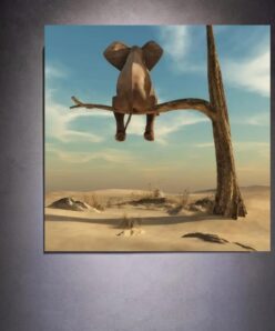 Elephant Sits On Tree Branch Surrealism Painting Printed on Canvas