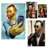 Funny Characters with Van Gogh Artwork Printed on Canvas