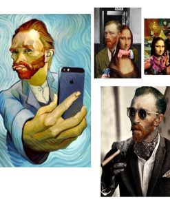 Funny Characters with Van Gogh Artwork Printed on Canvas