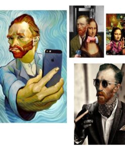 Funny Characters with Van Gogh Artwork Printed on Canvas