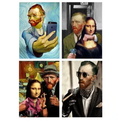 Funny Characters with Van Gogh Artwork Printed on Canvas