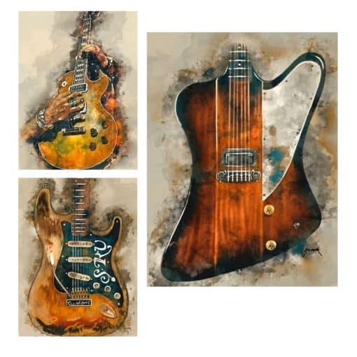 Graffiti Rock Guitar Painting Printed on Canvas