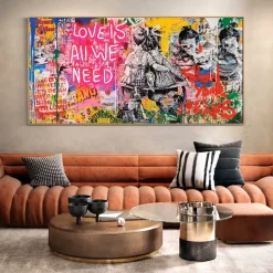 Love is All We Need Graffiti Painting Printed on Canvas