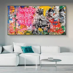 Love is All We Need Graffiti Painting Printed on Canvas