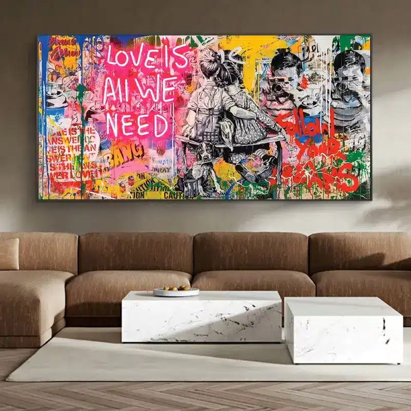 Love is All We Need Graffiti Painting Printed on Canvas