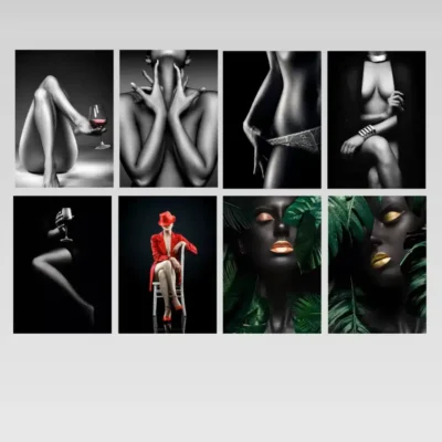 Modern Style Picture Nude Woman and Wine Glass Printed on Canvas