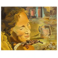 Portrait of Gala with Two Lamb Chops Balanced on Her Shoulder by Salvador Dalí 1933