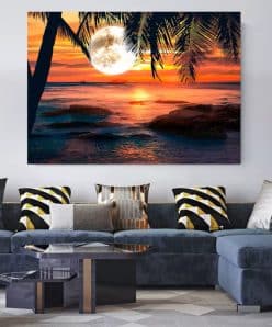 Abstract Sunset and Moon Artwork Picture Printed on Canvas