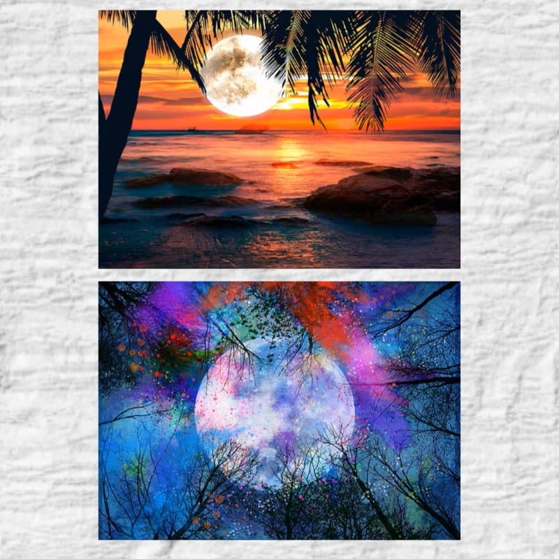 Abstract Sunset and Moon Artwork Picture Printed on Canvas