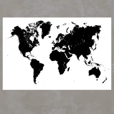 Black and White World Map Printed on Canvas - Image 3