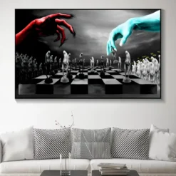 Chess Good vs Evil Players Artwork Printed on Canvas