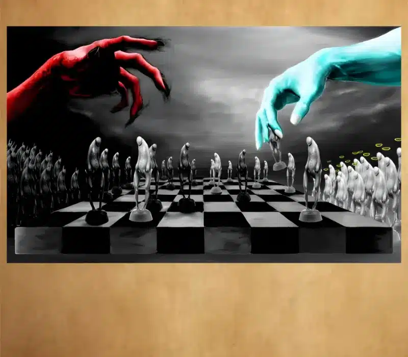 Chess Good vs Evil Players Artwork Printed on Canvas