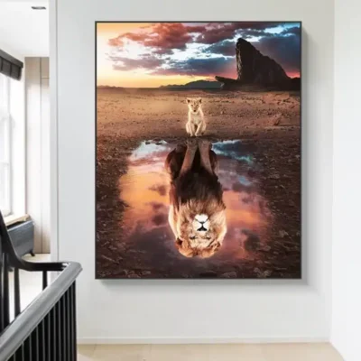 Cool Big Lion Cub Artwork Painting Printed on Canvas