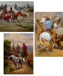 Oil Paintings Cowboys Herding the Cows Printed on Canvas