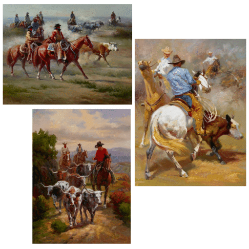 Oil Paintings Cowboys Herding the Cows Printed on Canvas