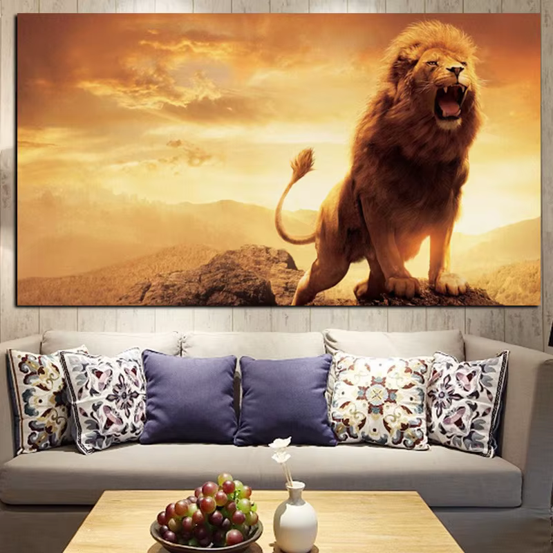 Lion at Sunrise Artwork Printed on Canvas