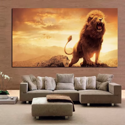 Lion at Sunrise, Artwork Printed on Canvas