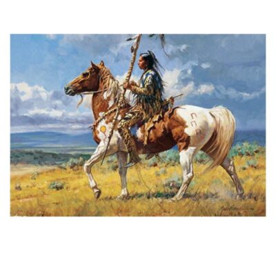 Native Americans on Horse Abstract Oil Paintings Printed on Canvas - Image 2