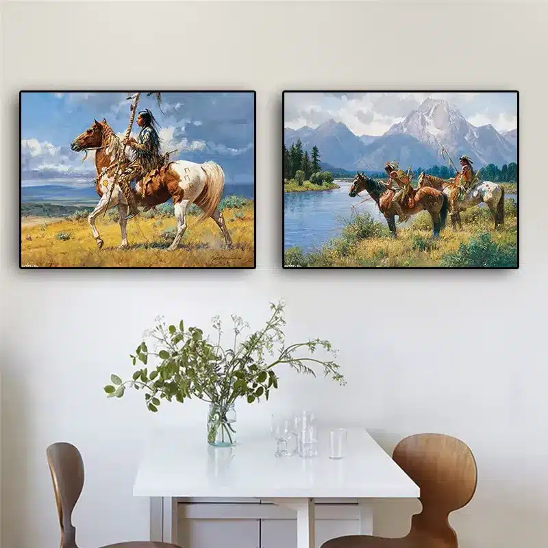 Native Americans on Horse Abstract Oil Paintings Printed on Canvas
