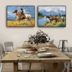 Native Americans on Horse Abstract Oil Paintings Printed on Canvas