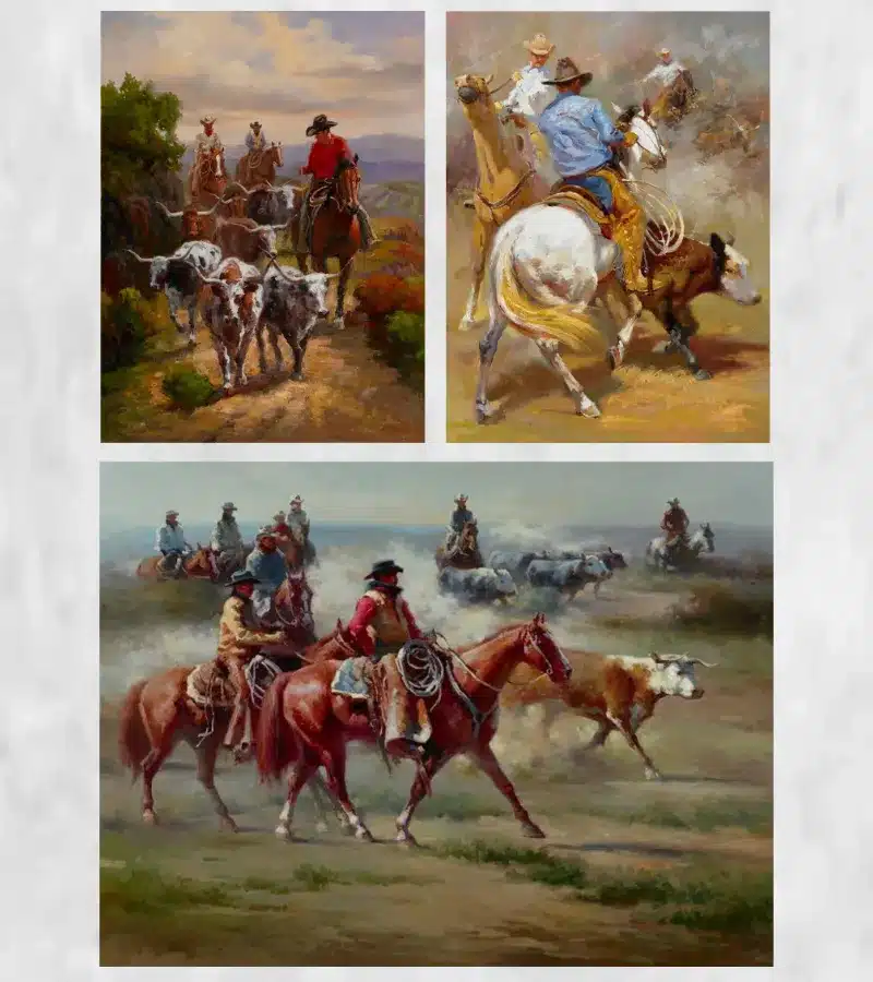 Oil Paintings Cowboys Herding the Cows Printed on Canvas